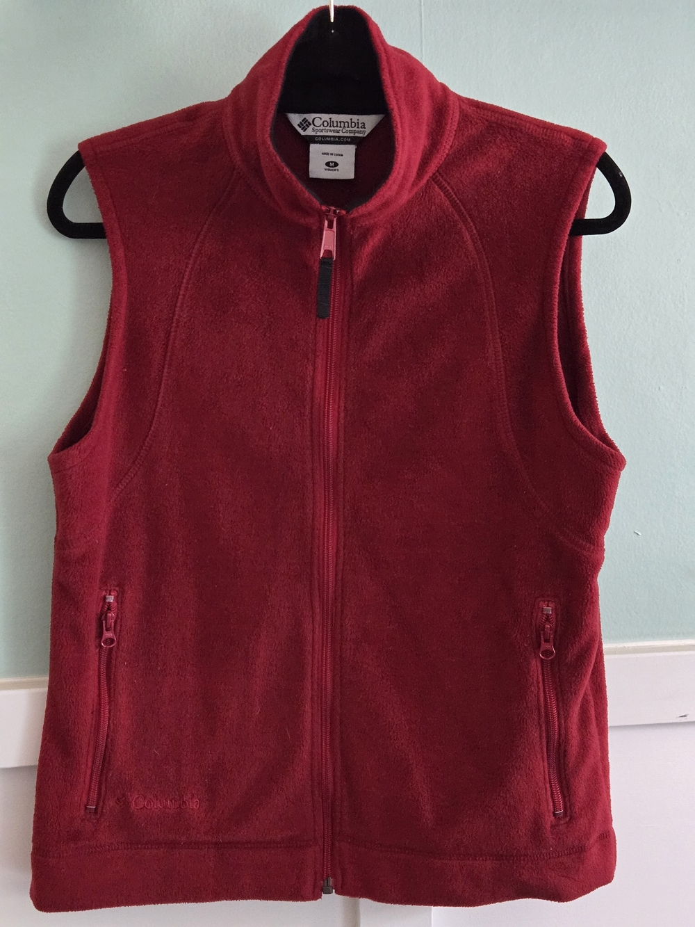 Columbia Benton Springs Fleece Vest Womens Medium Red Full Zip Outdoor